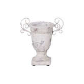 Antikolt krémszínű kerámia kaspó fém füllel, vintage stílusban – Valo 22 cm.